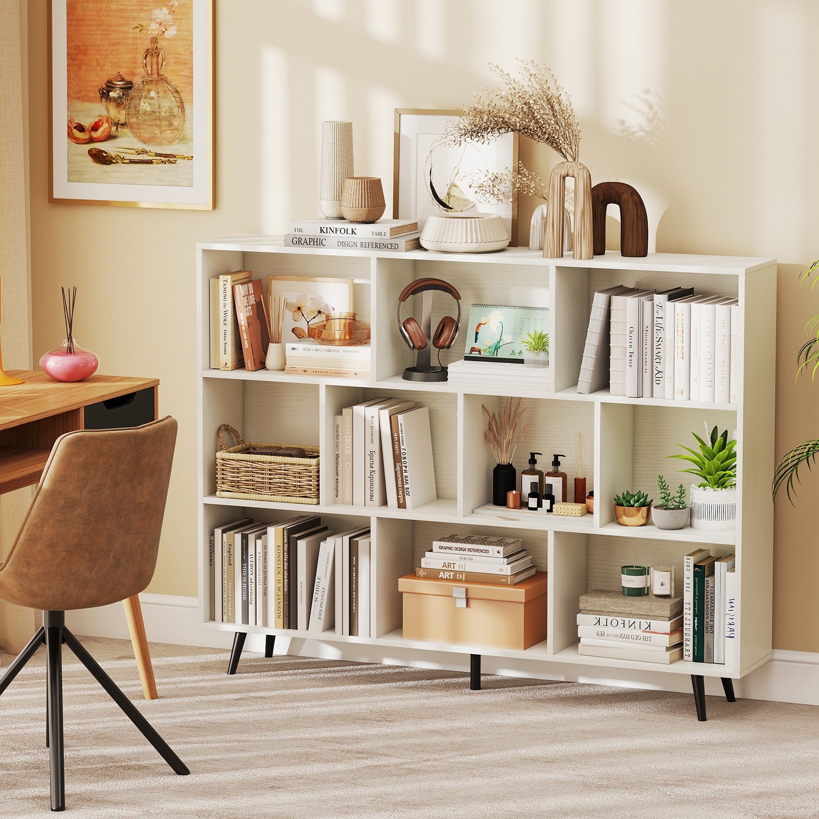 8/10-Cube Bookcase, 5 Tapered Metal Legs, Off White Bookcases at Gallery Canada
