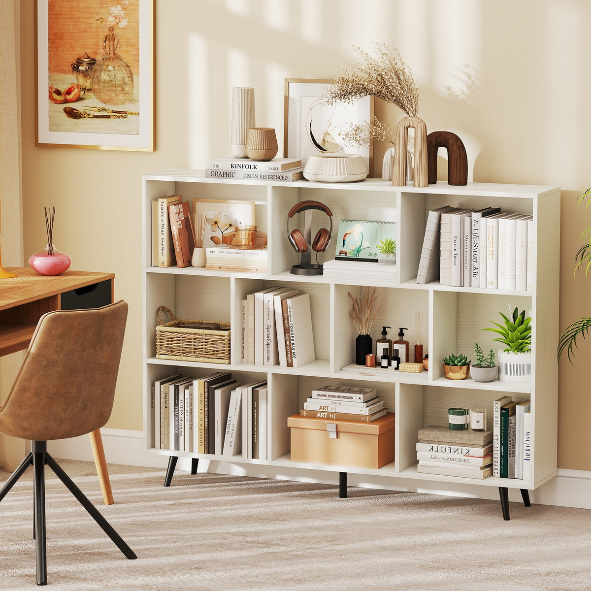 8/10-Cube Bookcase, 5 Tapered Metal Legs, Off White Bookcases at Gallery Canada