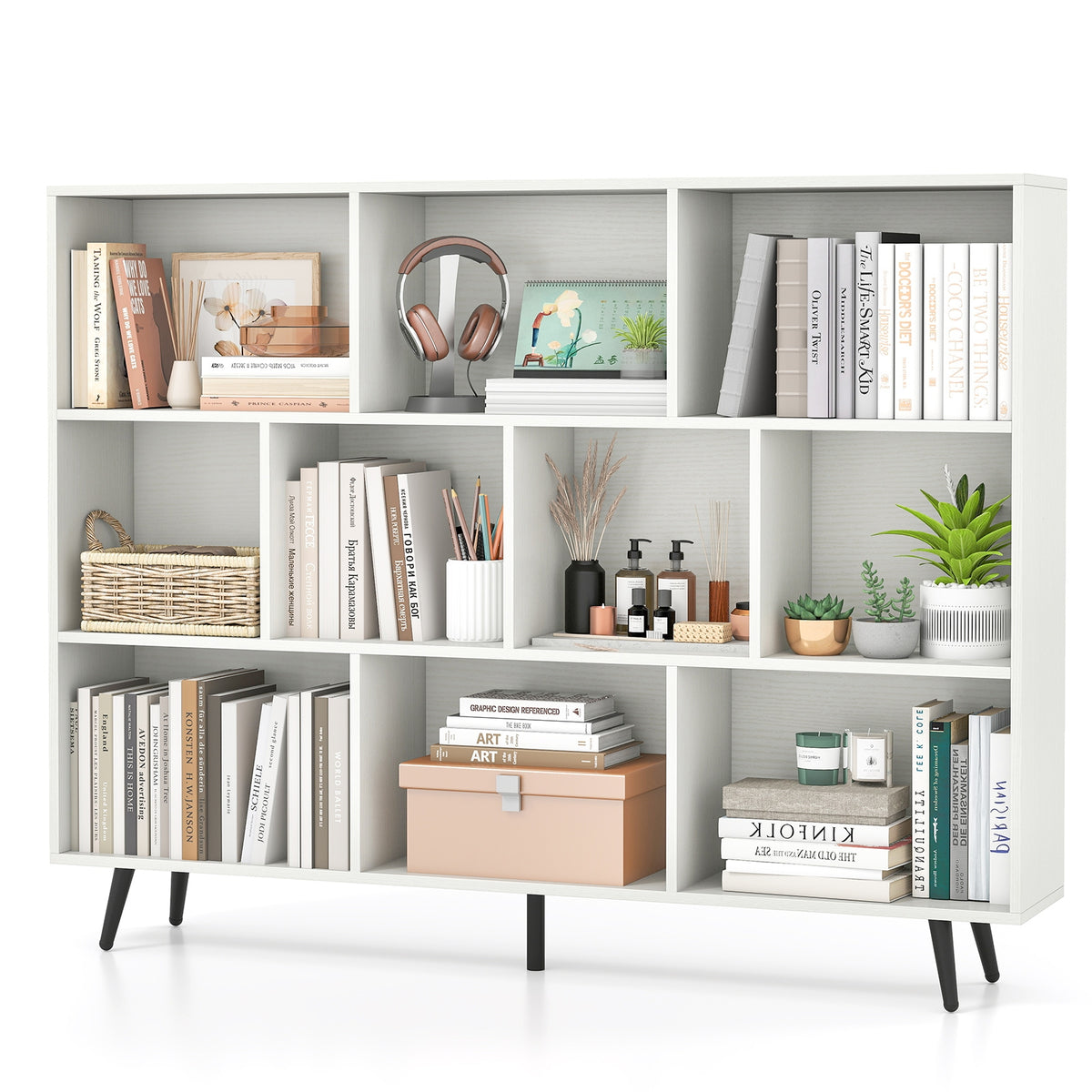 8/10-Cube Bookcase, 5 Tapered Metal Legs, Off White Bookcases at Gallery Canada