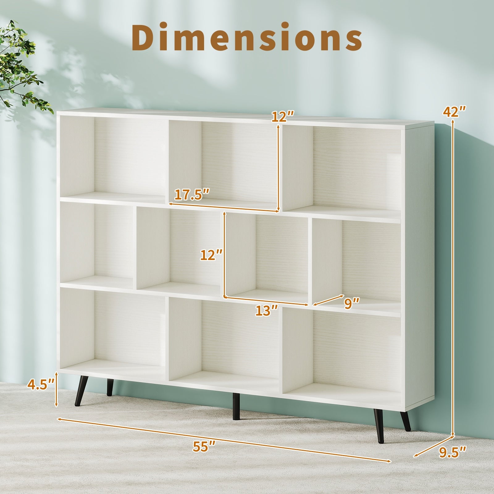 8/10-Cube Bookcase, 5 Tapered Metal Legs, Off White Bookcases at Gallery Canada