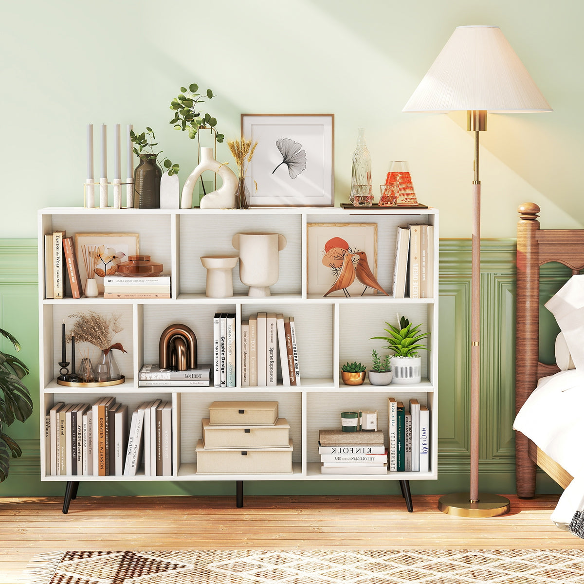 8/10-Cube Bookcase, 5 Tapered Metal Legs, Off White Bookcases at Gallery Canada