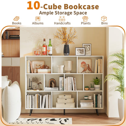 8/10-Cube Bookcase, 5 Tapered Metal Legs, Off White Bookcases at Gallery Canada