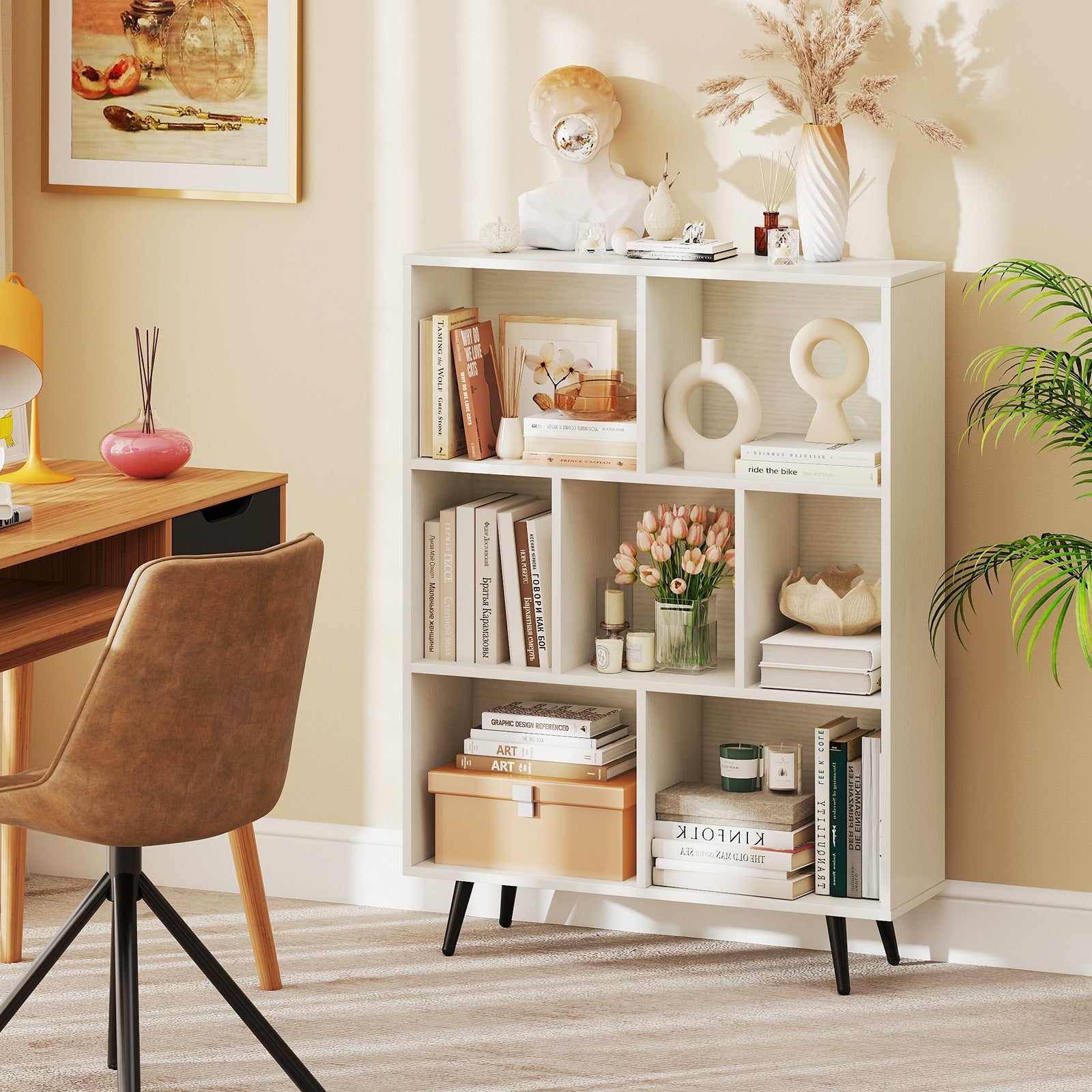 7 Cube Bookcase, Tapered Metal Legs Bookcases at Gallery Canada