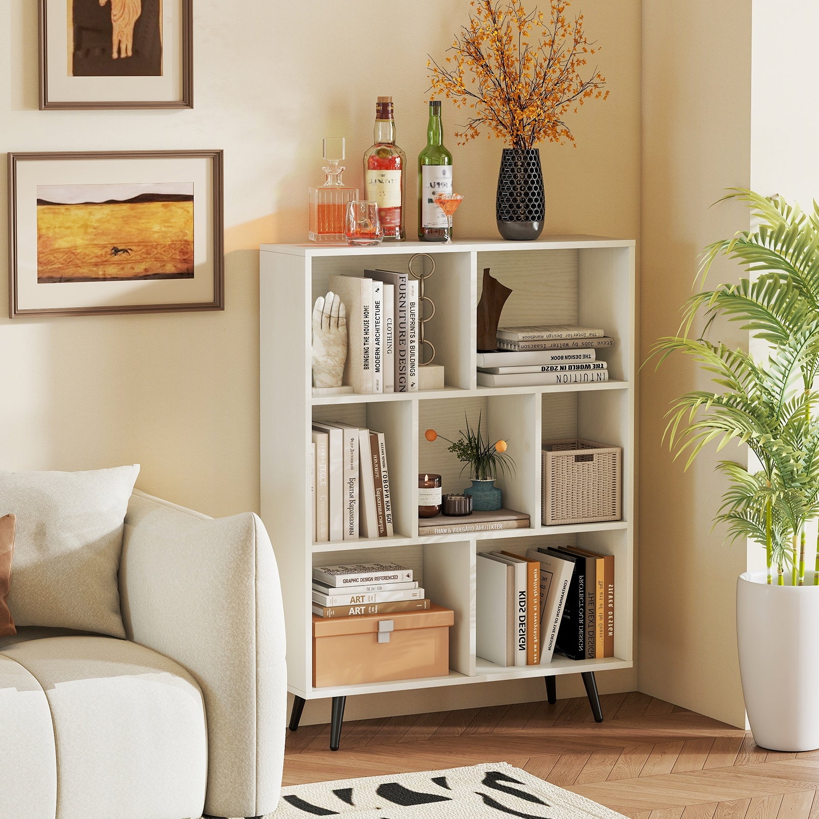 7 Cube Bookcase, Tapered Metal Legs Bookcases at Gallery Canada