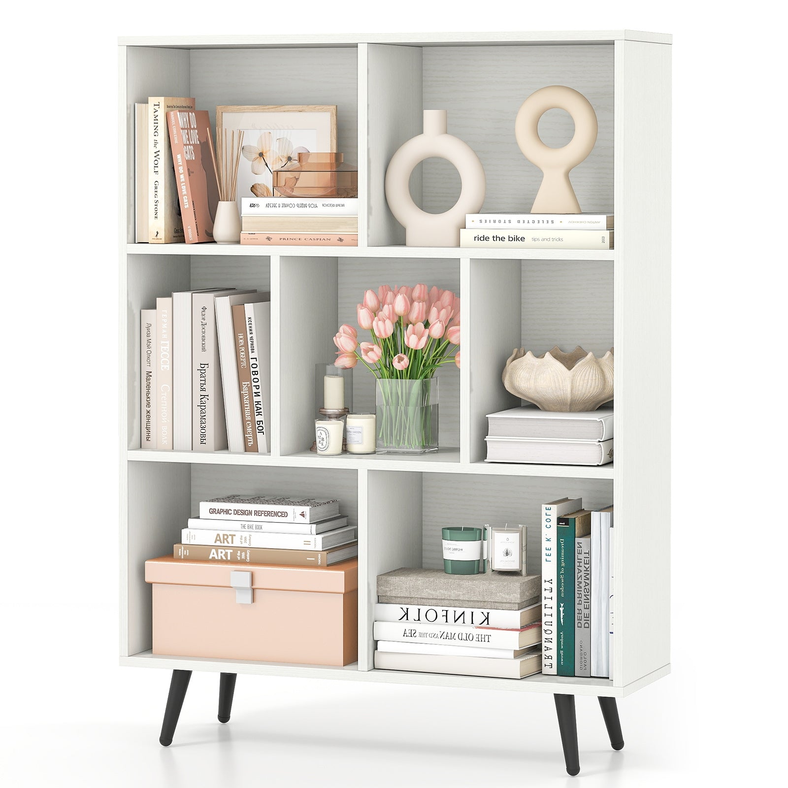 7 Cube Bookcase, Tapered Metal Legs Bookcases Options at Gallery Canada