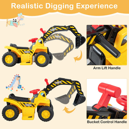6V Kids Ride On Excavator, With Folding Basketball Hoop, Yellow Powered Ride On Toys at Gallery Canada