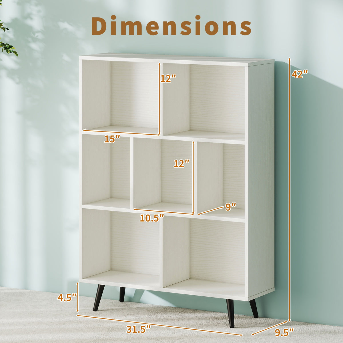 7 Cube Bookcase, Tapered Metal Legs Bookcases at Gallery Canada