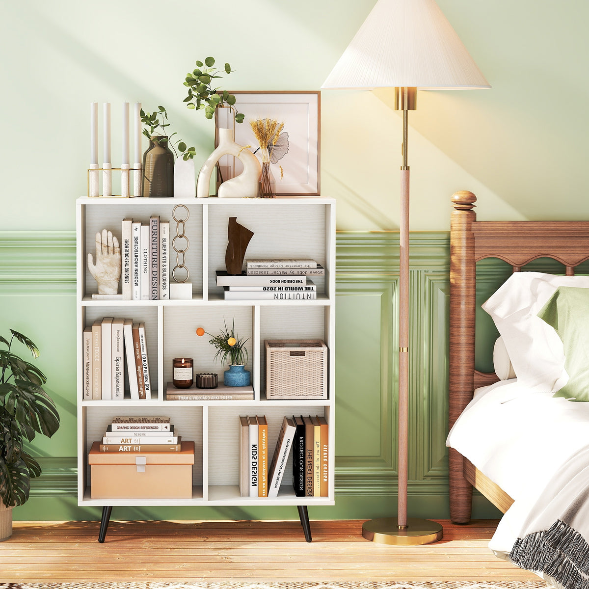 7 Cube Bookcase, Tapered Metal Legs Bookcases at Gallery Canada