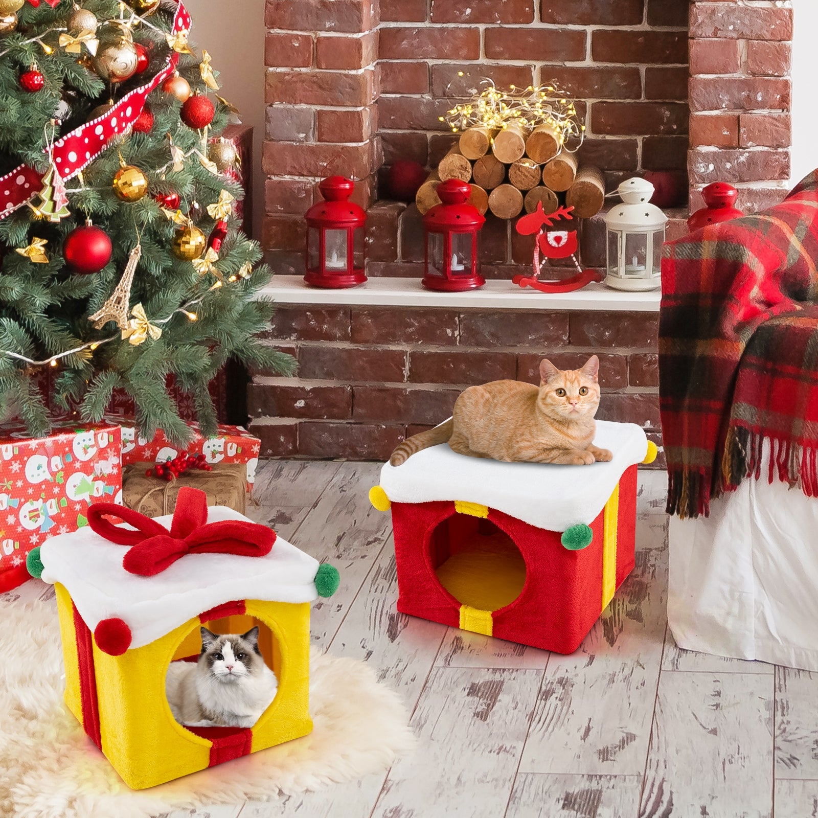 Gift Box Shaped Christmas Cat House, Multicolor Cat Houses at Gallery Canada