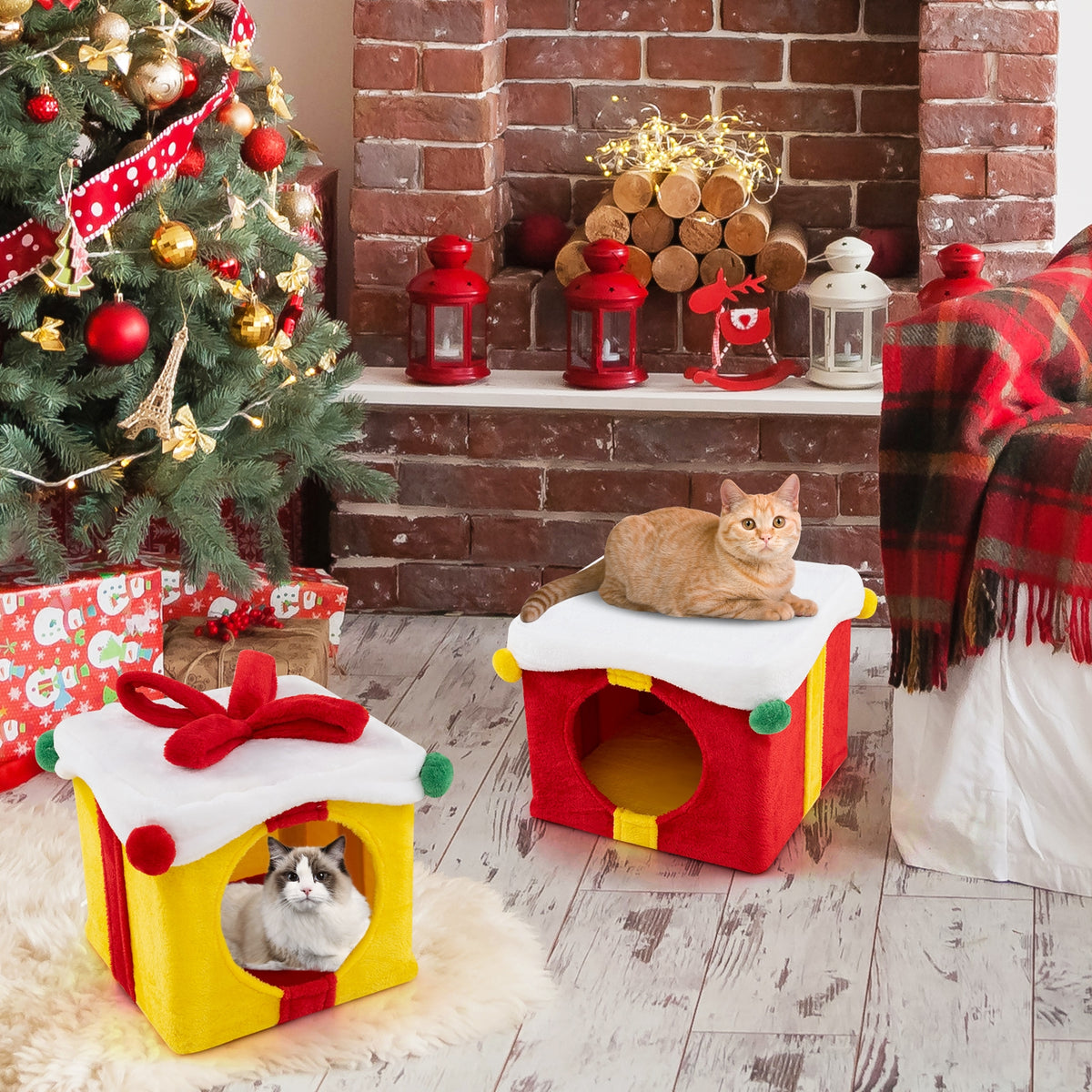 Gift Box Shaped Christmas Cat House, Multicolor Cat Houses at Gallery Canada