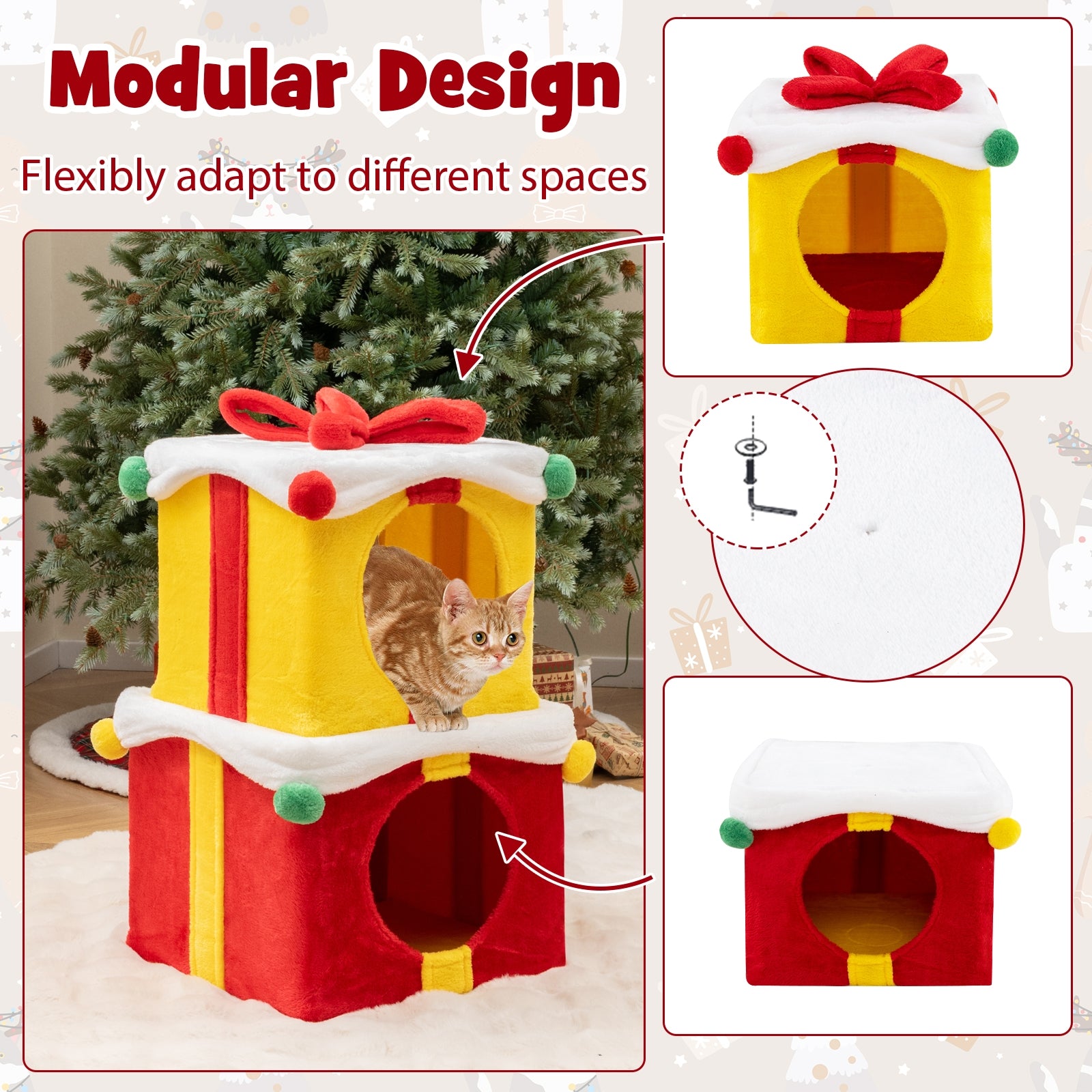 Gift Box Shaped Christmas Cat House, Multicolor Cat Houses at Gallery Canada