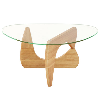 Triangle Coffee Table, Tempered Glass Top, Adjustable Rubber Wood Base, Natural Coffee Tables Natural at Gallery Canada