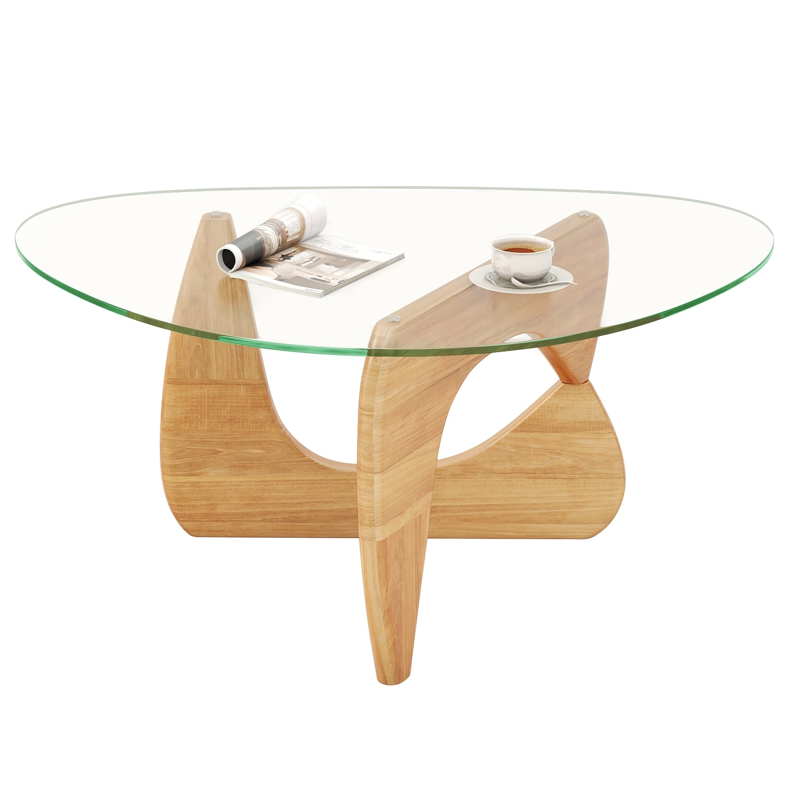 Triangle Coffee Table, Tempered Glass Top, Adjustable Rubber Wood Base, Natural Coffee Tables at Gallery Canada