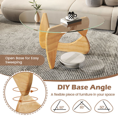 Triangle Coffee Table, Tempered Glass Top, Adjustable Rubber Wood Base, Natural Coffee Tables at Gallery Canada