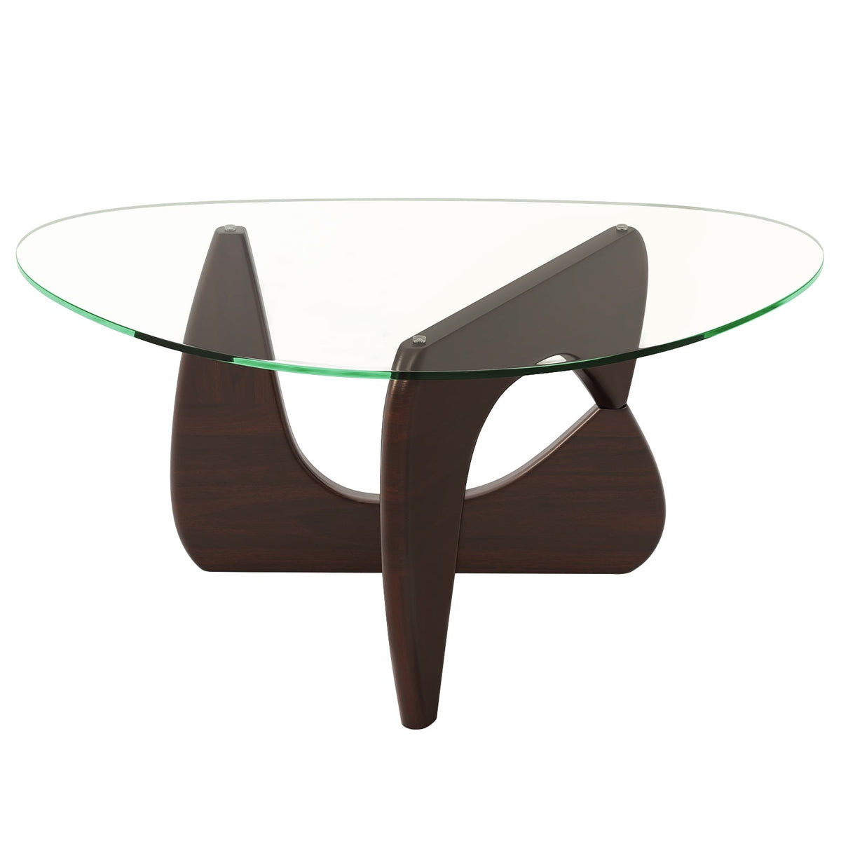Triangle Coffee Table, Tempered Glass Top, Adjustable Rubber Wood Base, Walnut Coffee Tables Walnut at Gallery Canada
