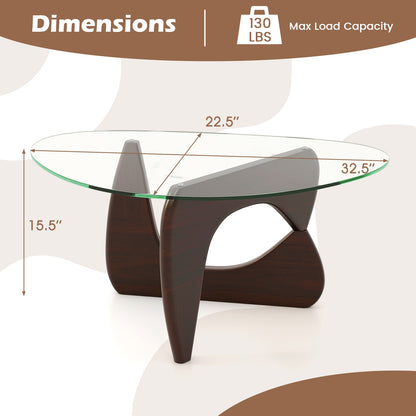 Triangle Coffee Table, Tempered Glass Top, Adjustable Rubber Wood Base, Walnut Coffee Tables at Gallery Canada