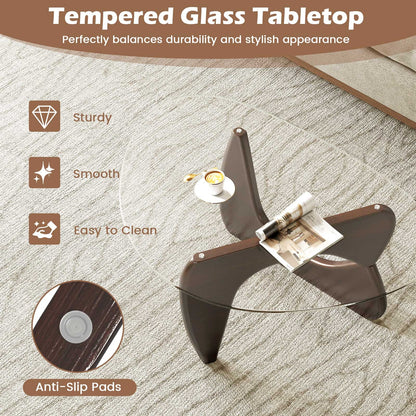 Triangle Coffee Table, Tempered Glass Top, Adjustable Rubber Wood Base, Walnut Coffee Tables at Gallery Canada