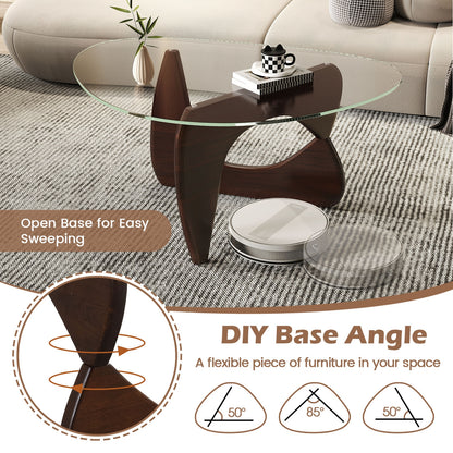 Triangle Coffee Table, Tempered Glass Top, Adjustable Rubber Wood Base, Walnut Coffee Tables at Gallery Canada