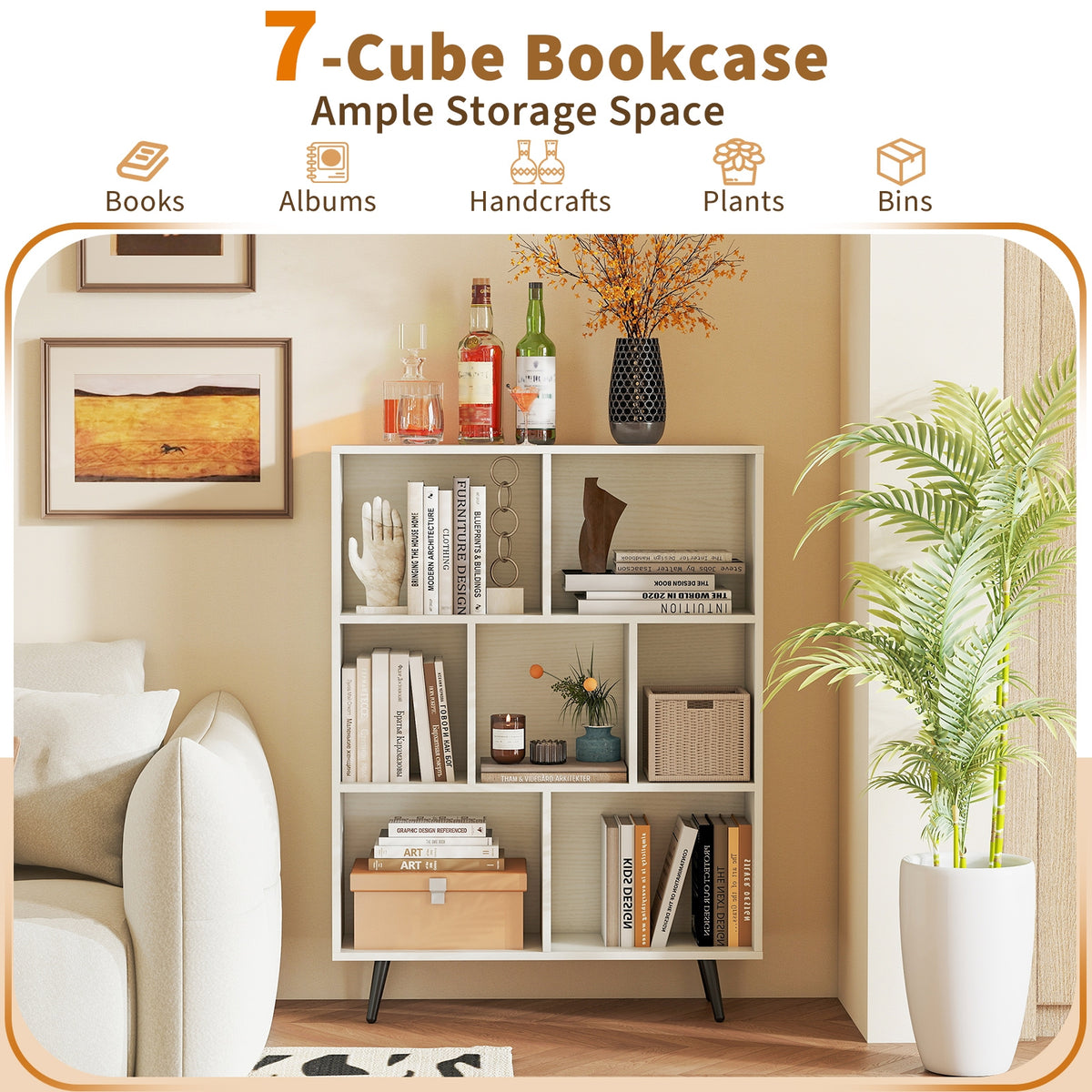 7 Cube Bookcase, Tapered Metal Legs Bookcases at Gallery Canada