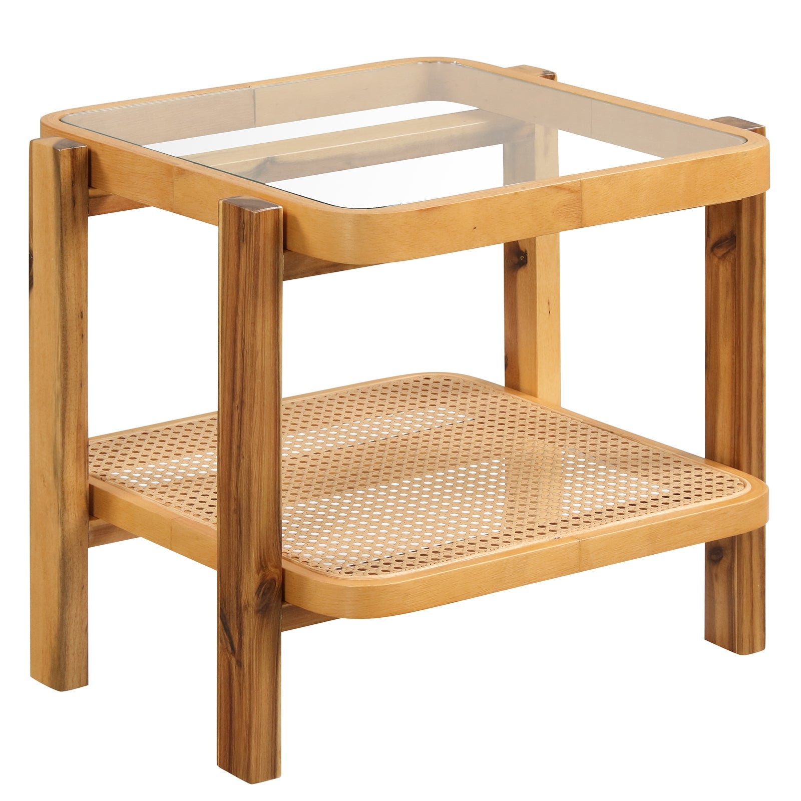 Rattan 2-Tier End Table, Tempered Glass Top, Acacia Wood Legs, Natural End & Side Tables at Gallery Canada