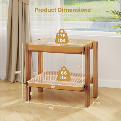 Rattan 2-Tier End Table, Tempered Glass Top, Acacia Wood Legs, Natural End & Side Tables at Gallery Canada