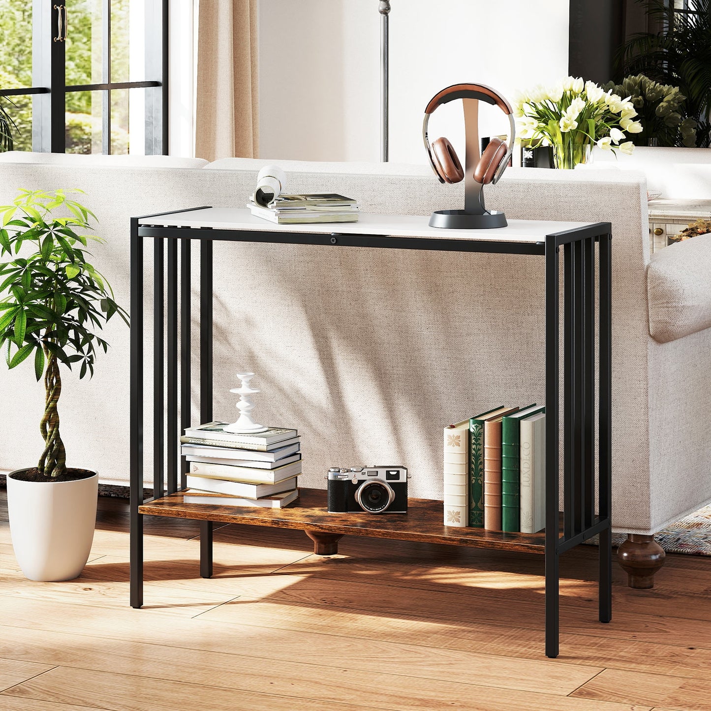 36 Inch Console Table, 2-Tier Industrial, Sintered Stone Tabletop, Multicolor Console Tables at Gallery Canada