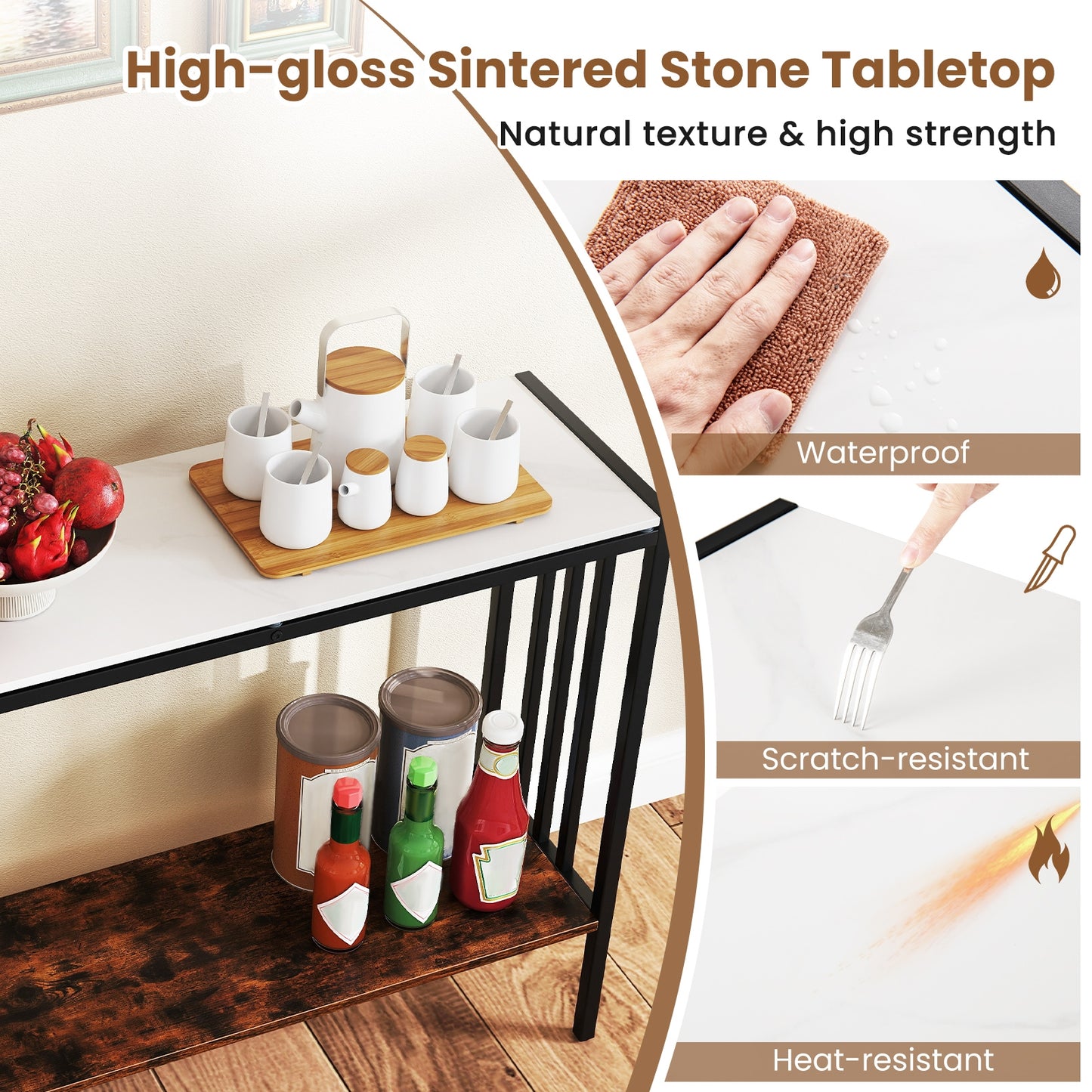 36 Inch Console Table, 2-Tier Industrial, Sintered Stone Tabletop, Multicolor Console Tables at Gallery Canada