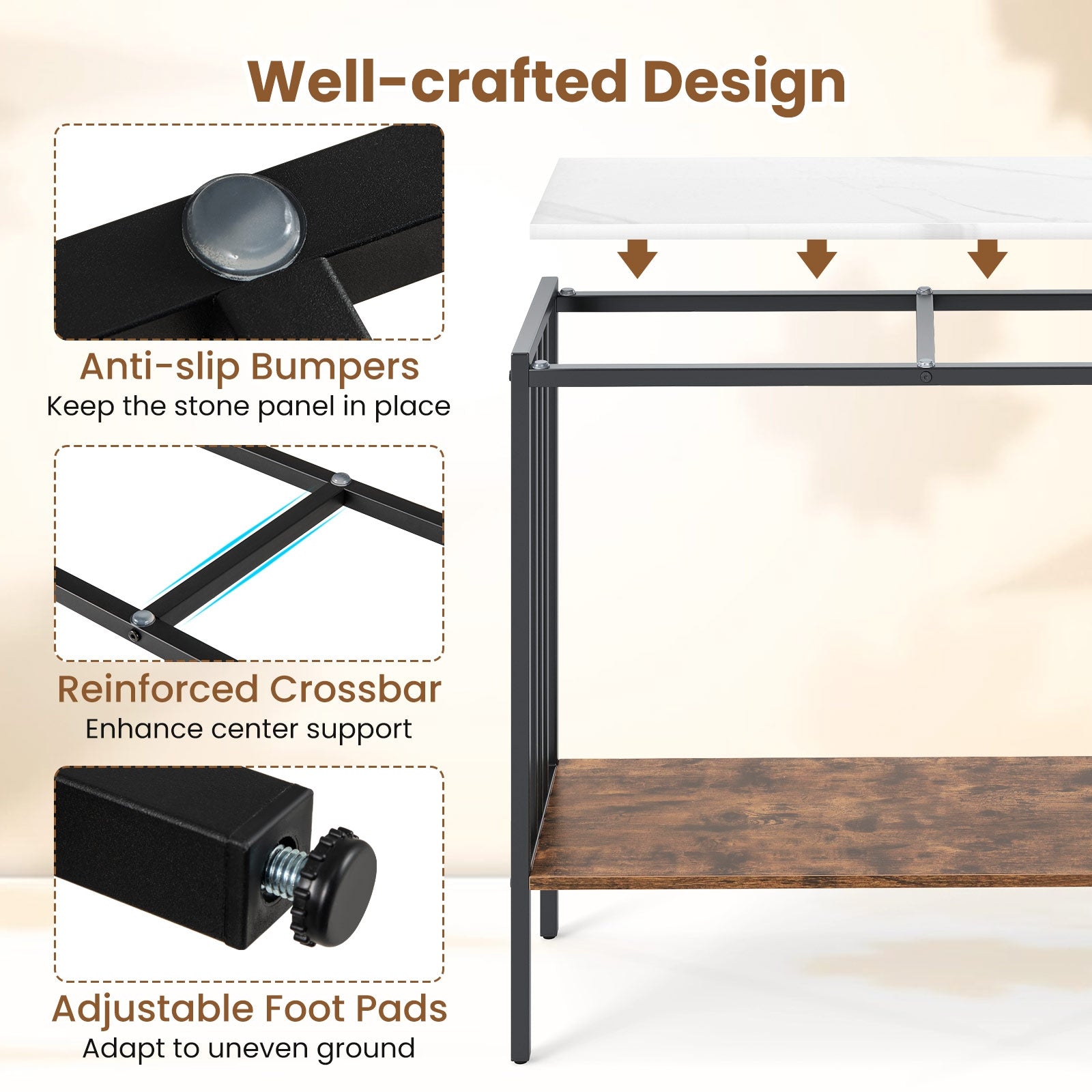 36 Inch Console Table, 2-Tier Industrial, Sintered Stone Tabletop, Multicolor Console Tables at Gallery Canada