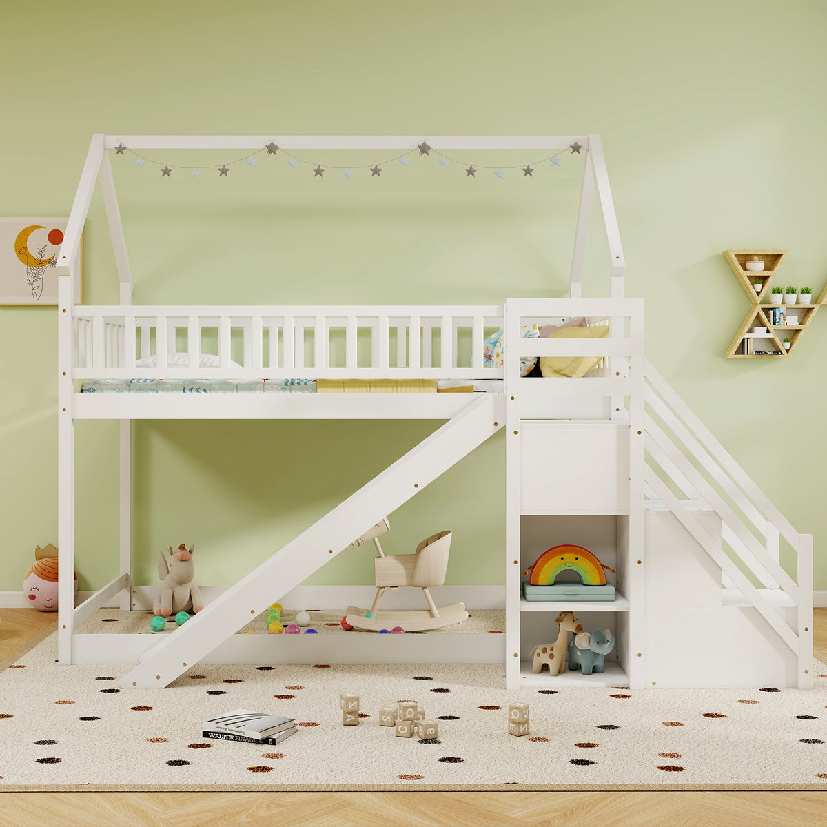 Twin Over Twin Bunk Bed With Slide And Staircase, White Bunk Bed Frame at Gallery Canada