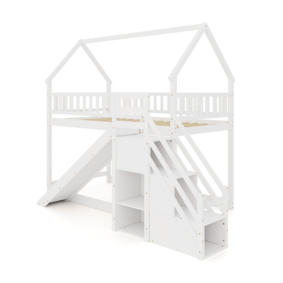 Twin Over Twin Bunk Bed With Slide And Staircase, White Bunk Bed Frame at Gallery Canada