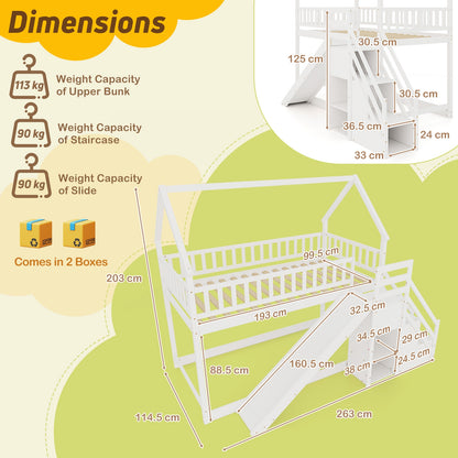 Twin Over Twin Bunk Bed With Slide And Staircase, White Bunk Bed Frame at Gallery Canada