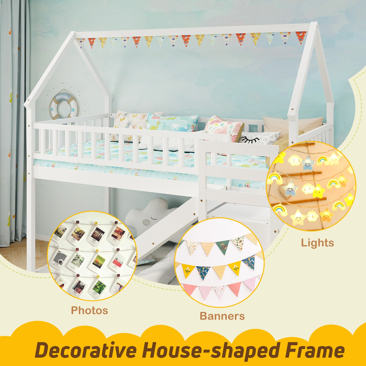 Twin Over Twin Bunk Bed With Slide And Staircase, White Bunk Bed Frame at Gallery Canada