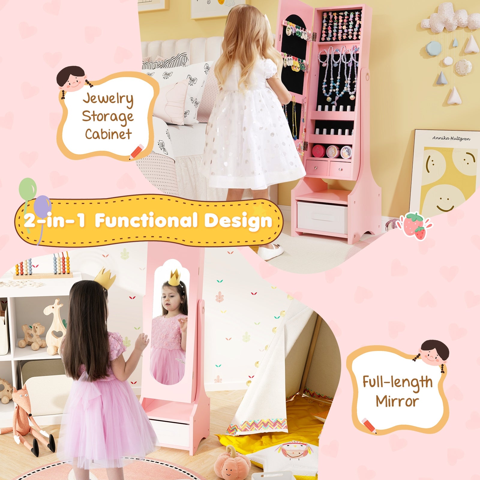 Kids Jewelry Armoire Cabinet With Storage, Pink Kids Vanities at Gallery Canada