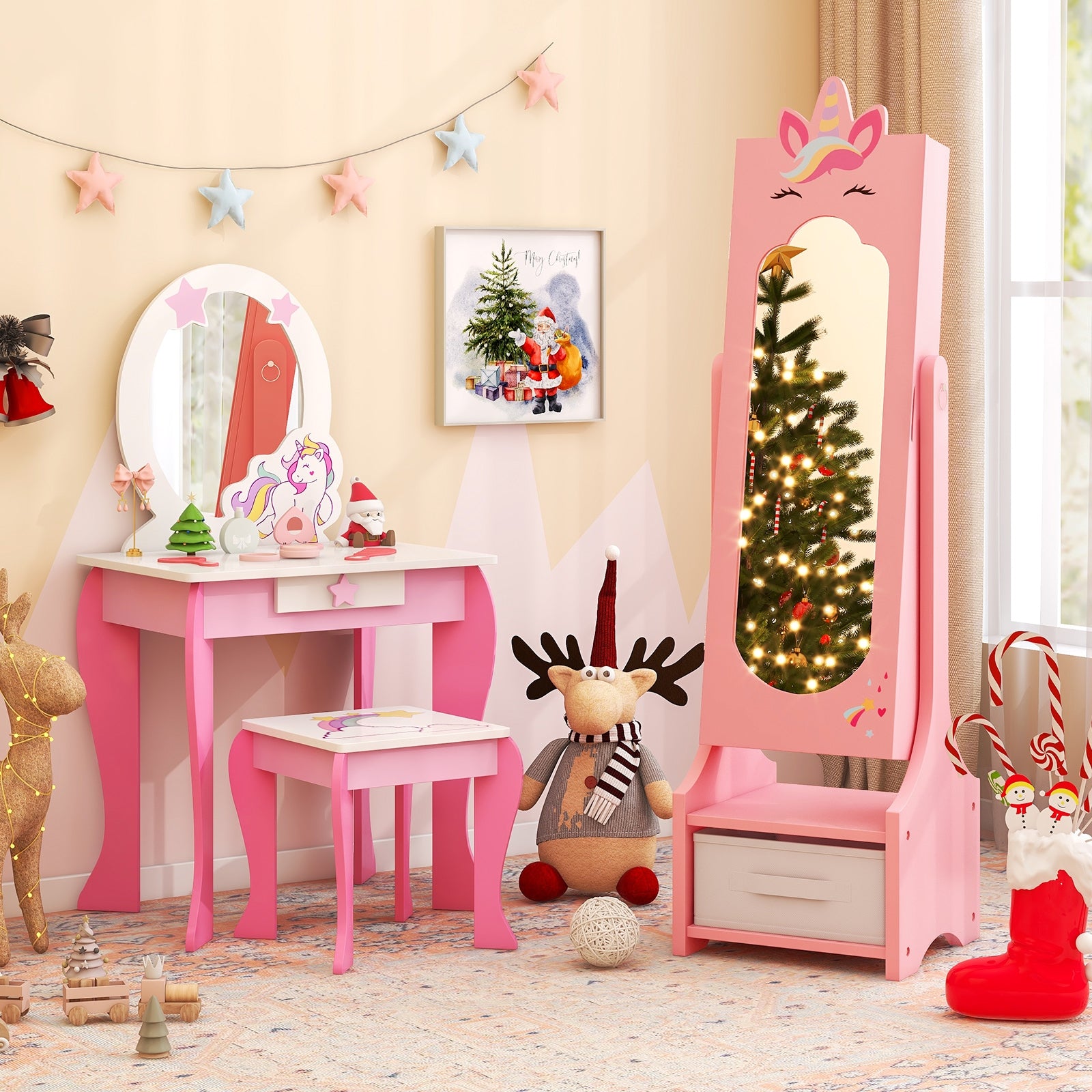 Kids Jewelry Cabinet With Full-Length Mirror, Pink Kids Vanities at Gallery Canada