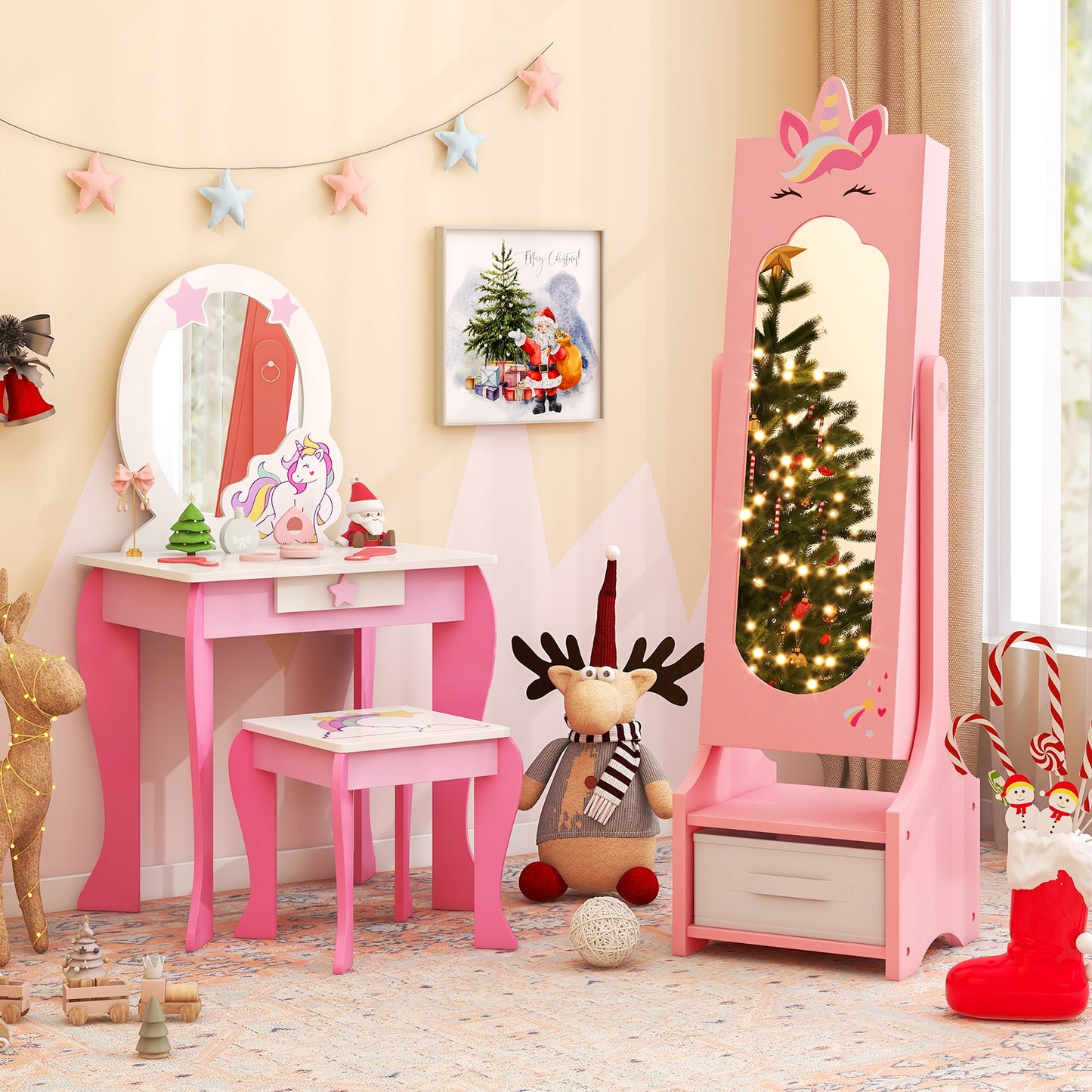 Kids Jewelry Cabinet With Full-Length Mirror, Pink Kids Vanities at Gallery Canada