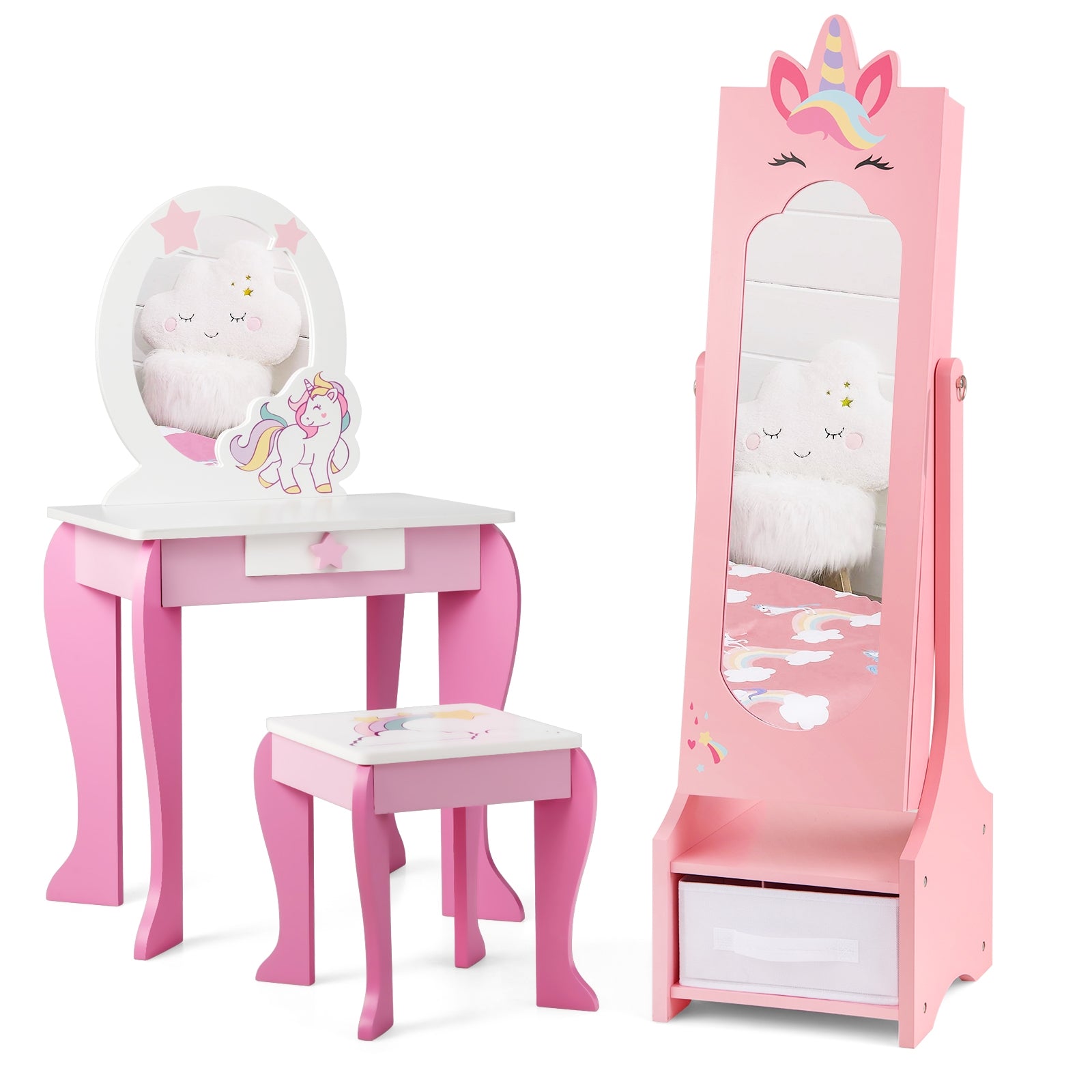 Kids Jewelry Cabinet With Full-Length Mirror, Pink Kids Vanities at Gallery Canada
