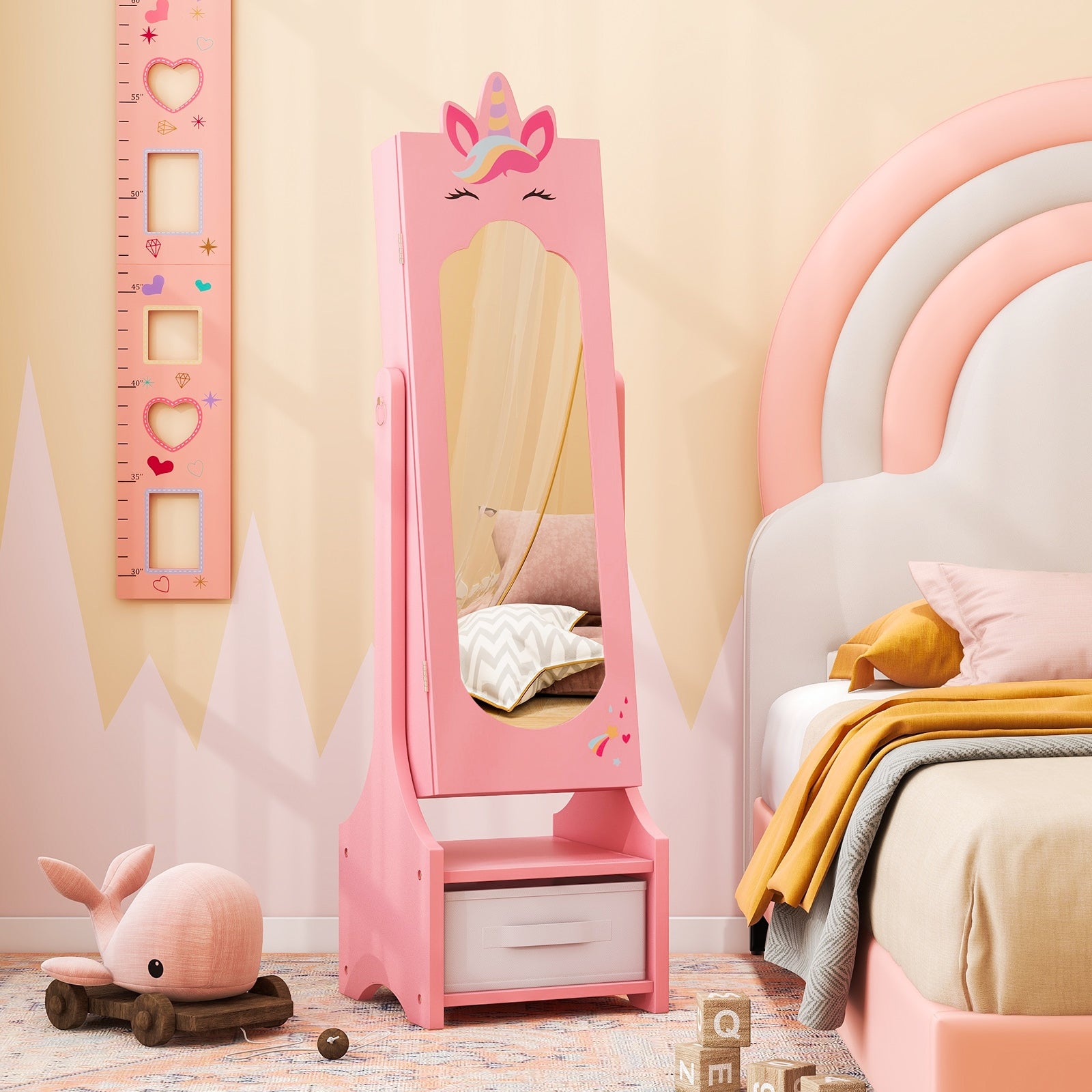 Kids Jewelry Cabinet With Full-Length Mirror, Pink Kids Vanities at Gallery Canada
