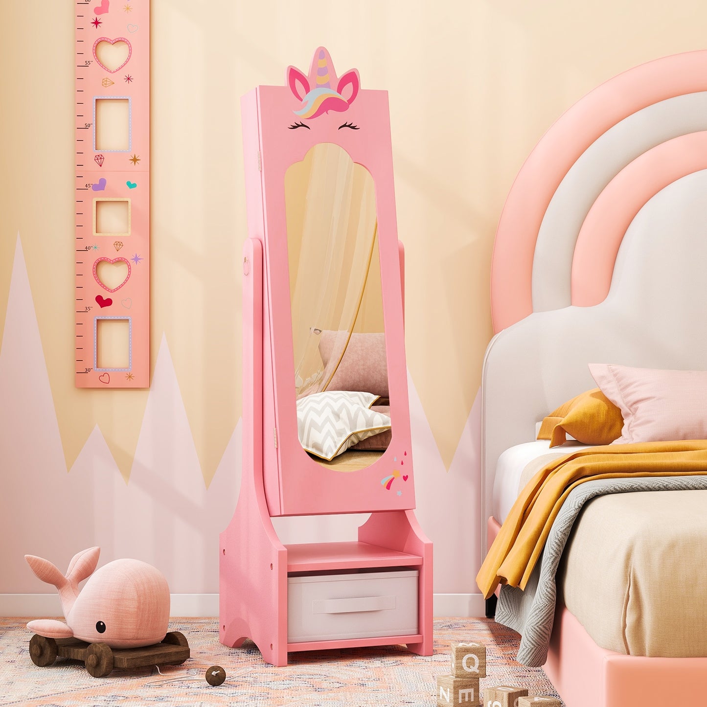 Kids Jewelry Cabinet With Full-Length Mirror, Pink Kids Vanities at Gallery Canada
