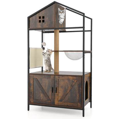 Cat Tree With Litter Box Enclosure, Multi-Level Cat Condo, Rustic Brown Cat Trees Condos & Scratchers at Gallery Canada