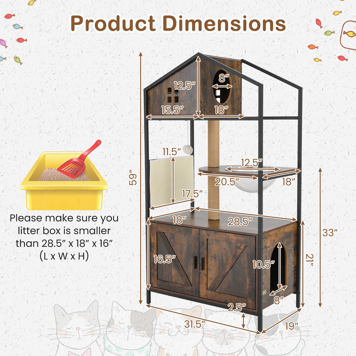 Cat Tree With Litter Box Enclosure, Multi-Level Cat Condo, Rustic Brown Cat Trees Condos & Scratchers at Gallery Canada