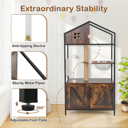 Cat Tree With Litter Box Enclosure, Multi-Level Cat Condo, Rustic Brown Cat Trees Condos & Scratchers at Gallery Canada