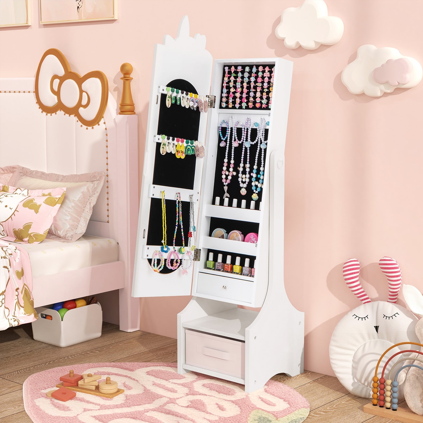 Kids Jewelry Armoire Cabinet, With Storage And 2 Tilt Angles, White Kids Vanities at Gallery Canada