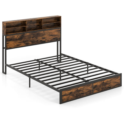 Queen Size Bed Frame With Storage Headboard, Rustic Brown Simple Bed Frame Rustic Brown at Gallery Canada