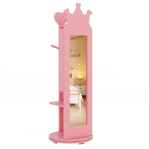 Full Length Mirror Jewelry Armoire Cabinet, Pink