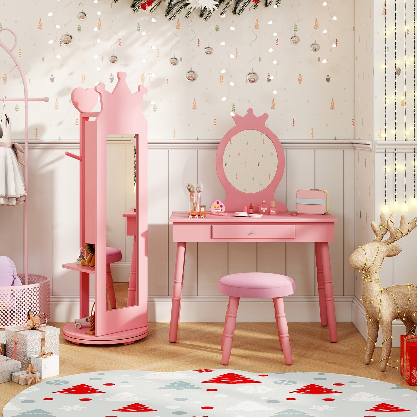 Full Length Mirror Jewelry Armoire Cabinet, Pink Kids Vanities at Gallery Canada
