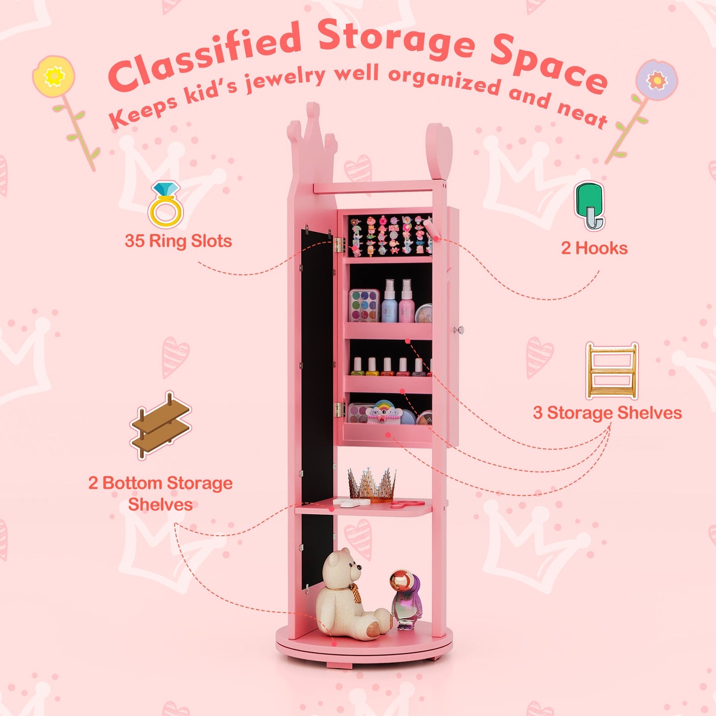 Full Length Mirror Jewelry Armoire Cabinet, Pink Kids Vanities at Gallery Canada