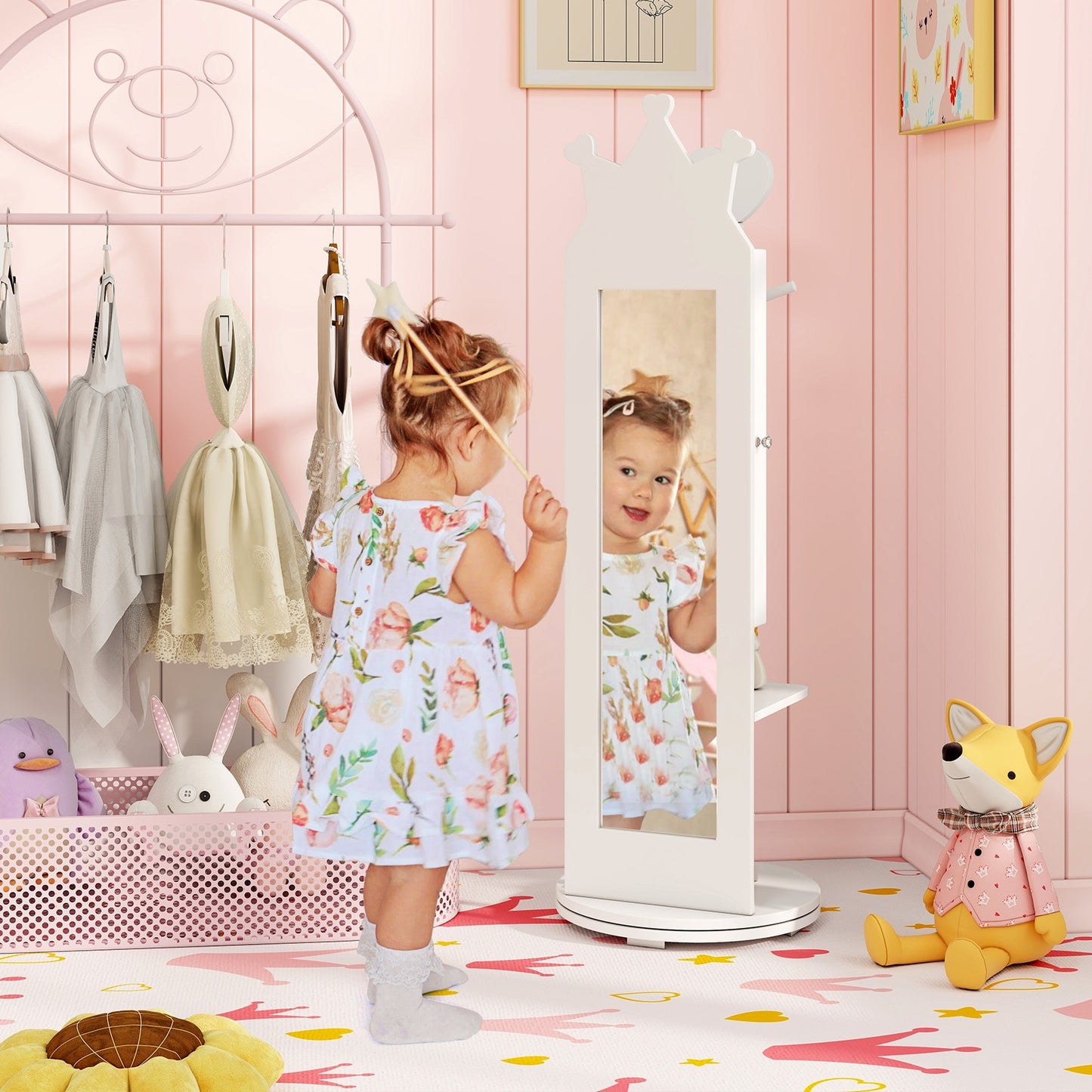 Free-Standing Full Length Mirror Jewelry Armoire Cabinet, White Kids Vanities at Gallery Canada