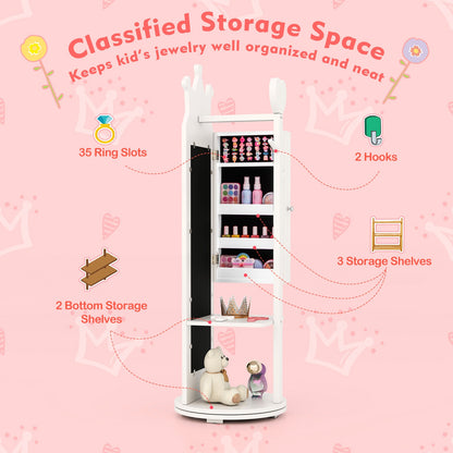 Free-Standing Full Length Mirror Jewelry Armoire Cabinet, White Kids Vanities at Gallery Canada