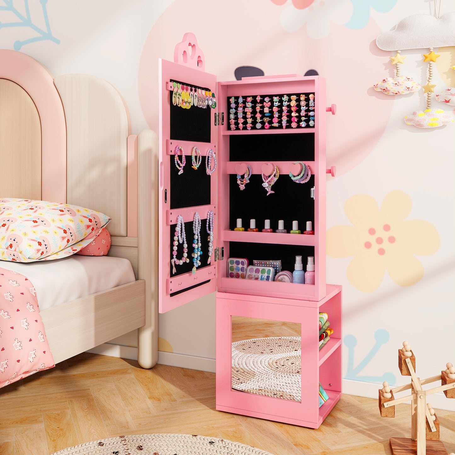 3-In-1 Kids Jewelry Cabinet With Full Length Mirror, Pink Kids Vanities at Gallery Canada