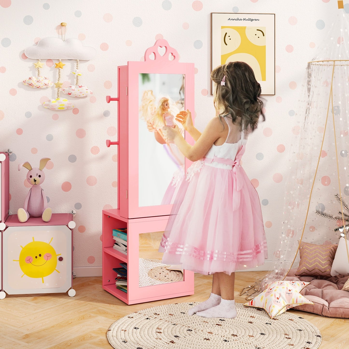 3-In-1 Kids Jewelry Cabinet With Full Length Mirror, Pink Kids Vanities at Gallery Canada